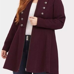 Torrid Deep Burgundy Pea Coat with Button Detail